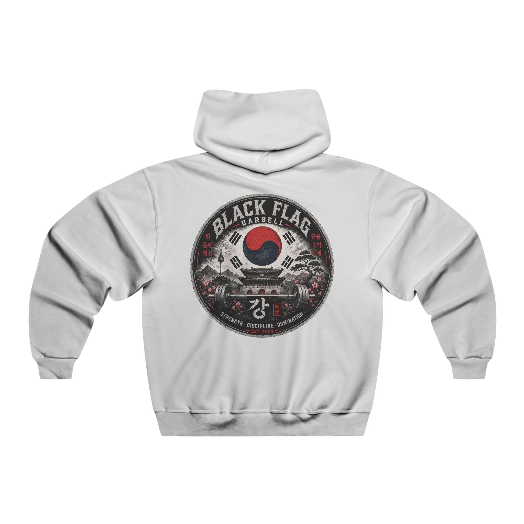 Black Flag Barbell South Korea Inspired Hoodie — Vintage Gym Weightlifting Sweatshirt