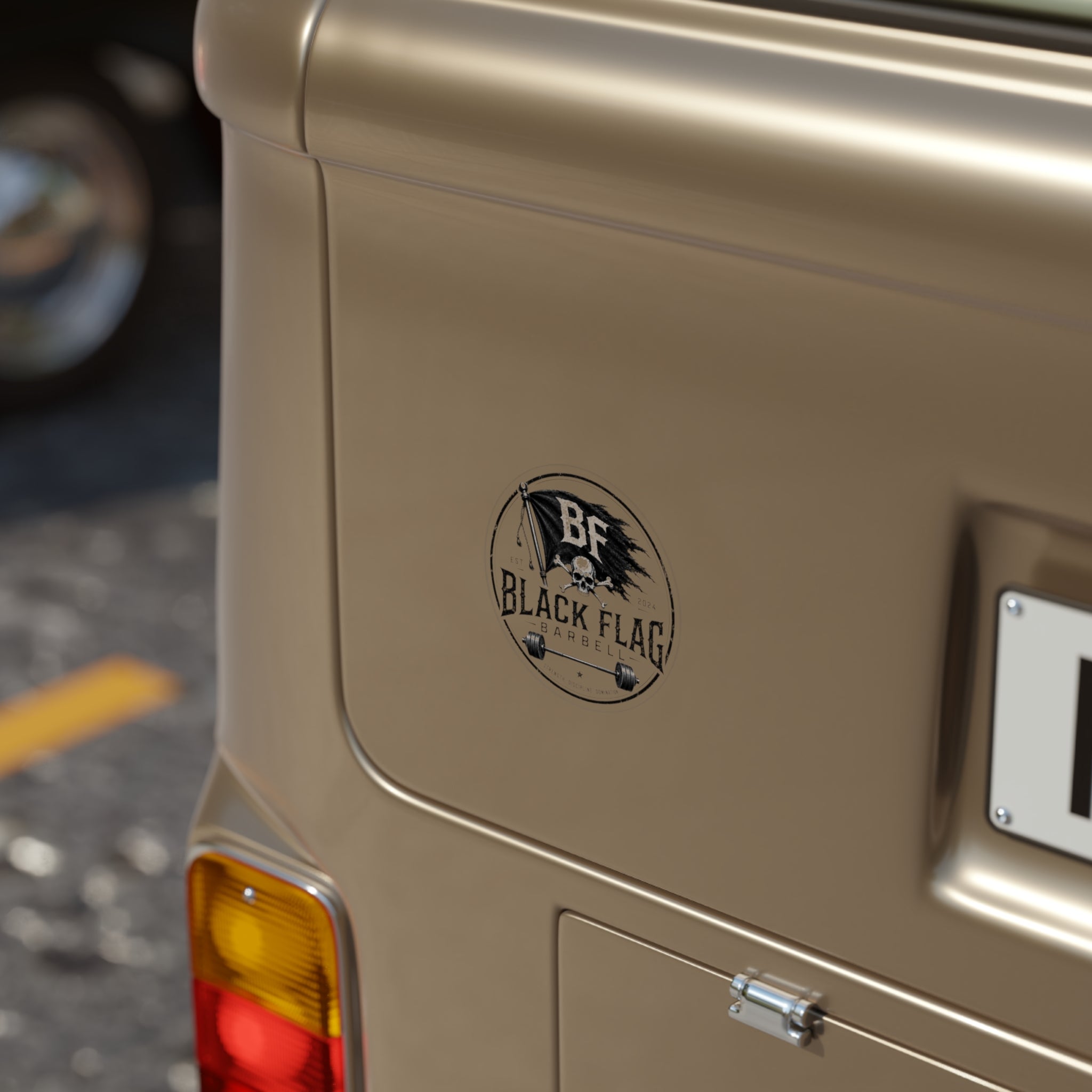 Black Flag Barbell Round Outdoor Sticker — Skull & Barbell Logo (Transparent)