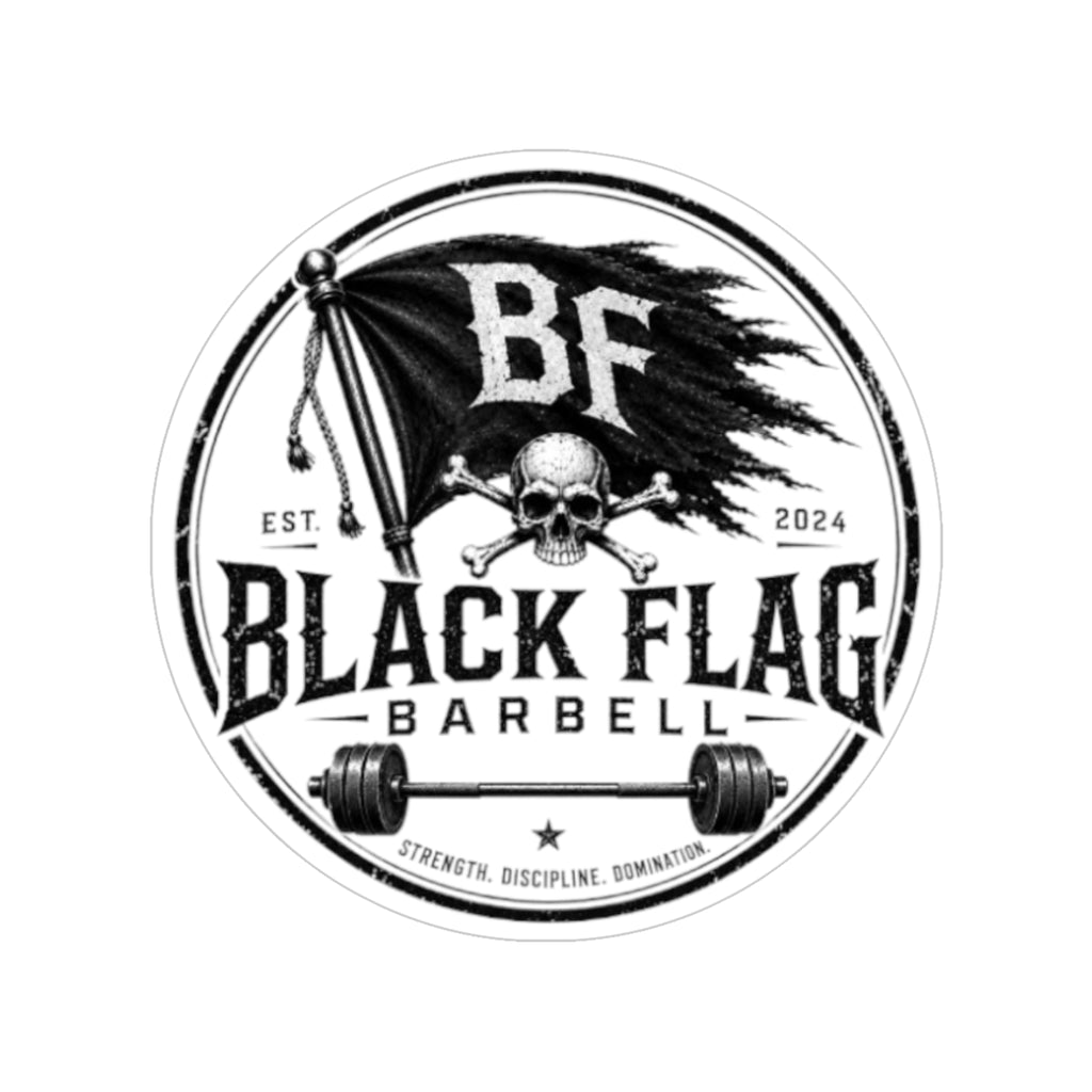 Black Flag Barbell Round Outdoor Sticker — Skull & Barbell Logo (Transparent)
