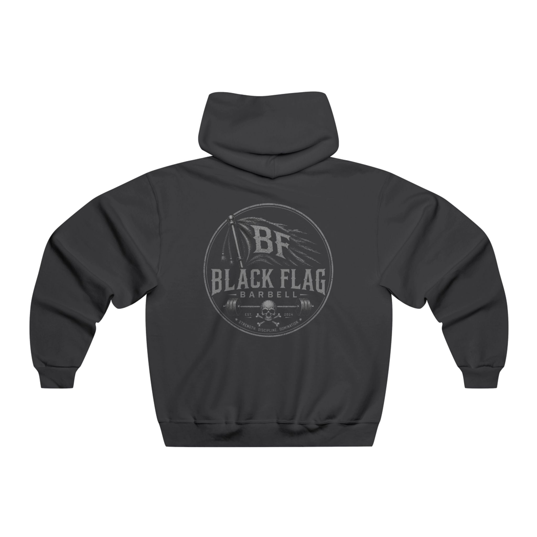 Black Flag Barbell Logo Hoodie — Vintage Gym Weightlifting Sweatshirt