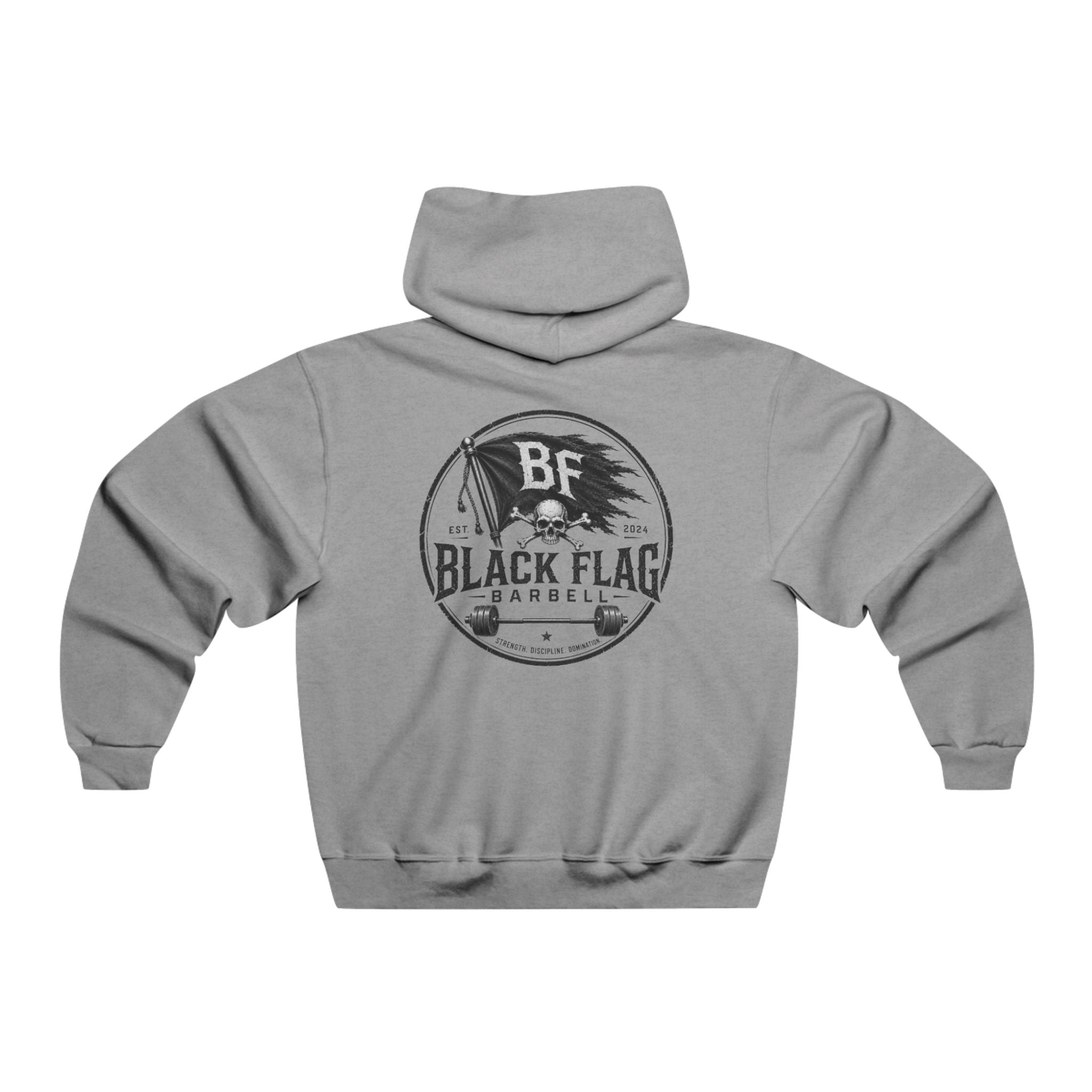 Black Flag Barbell Logo Hoodie — Vintage Gym Weightlifting Sweatshirt