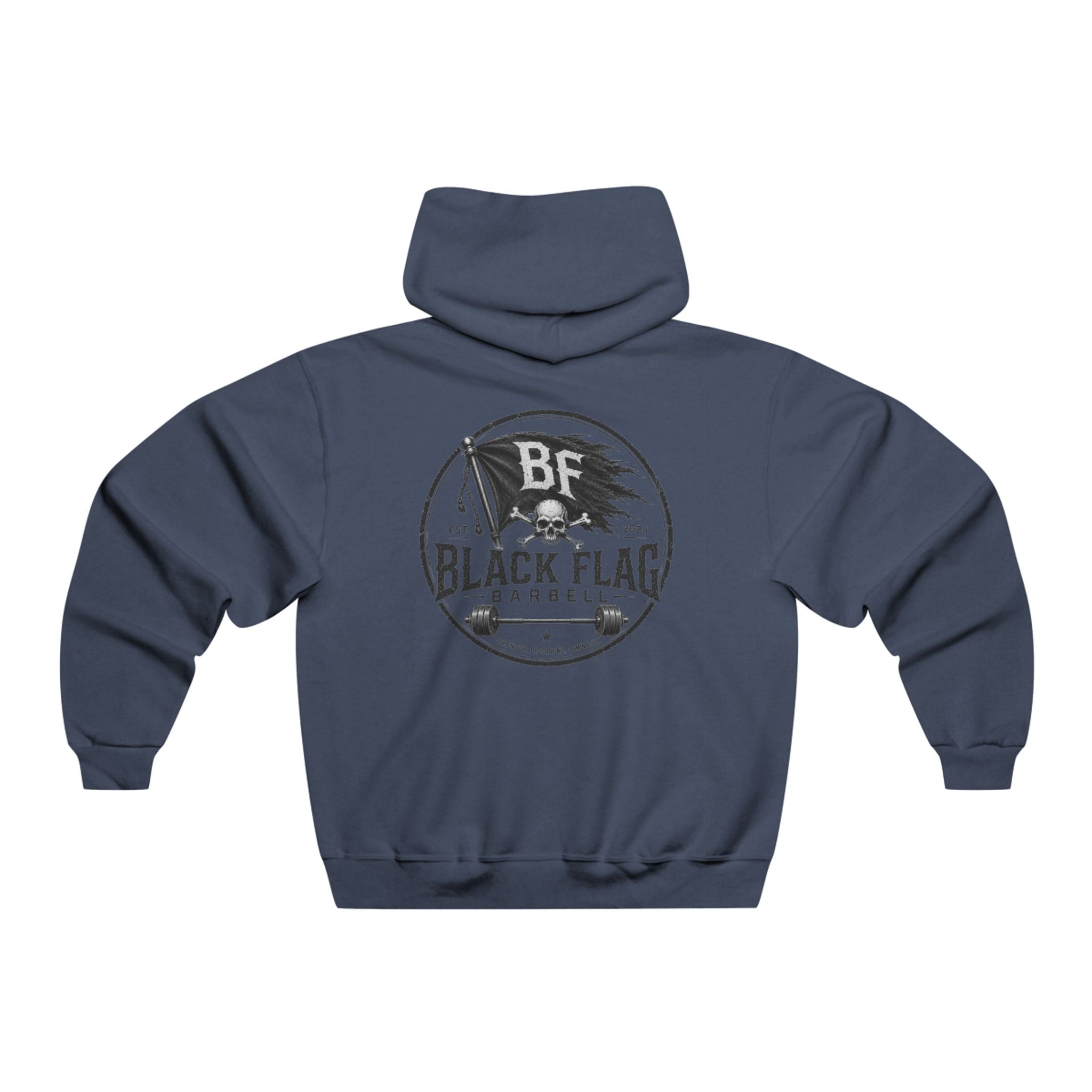 Black Flag Barbell Logo Hoodie — Vintage Gym Weightlifting Sweatshirt