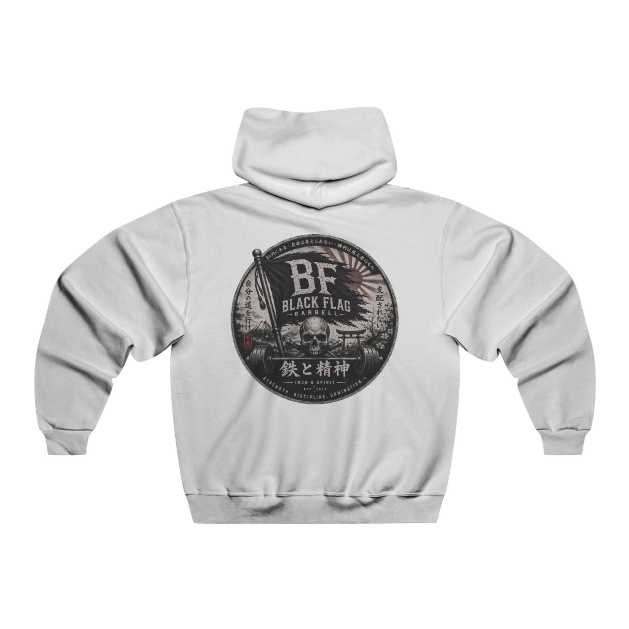 Black Flag Barbell Japan Inspired Hoodie — Vintage Gym Weightlifting Sweatshirt
