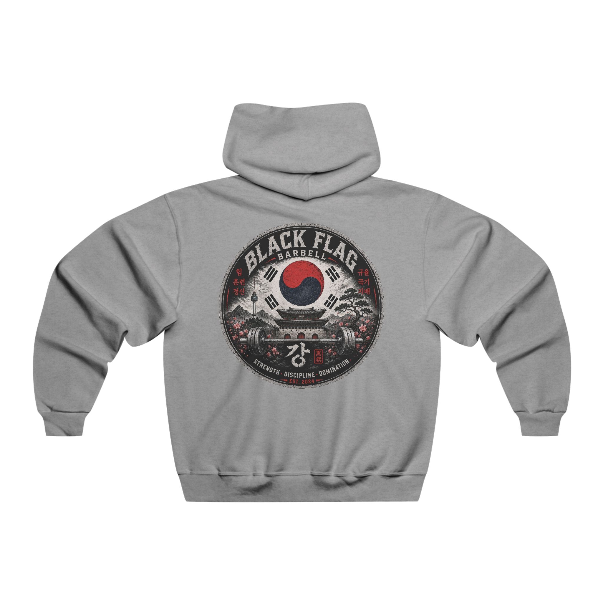 Black Flag Barbell South Korea Inspired Hoodie — Vintage Gym Weightlifting Sweatshirt