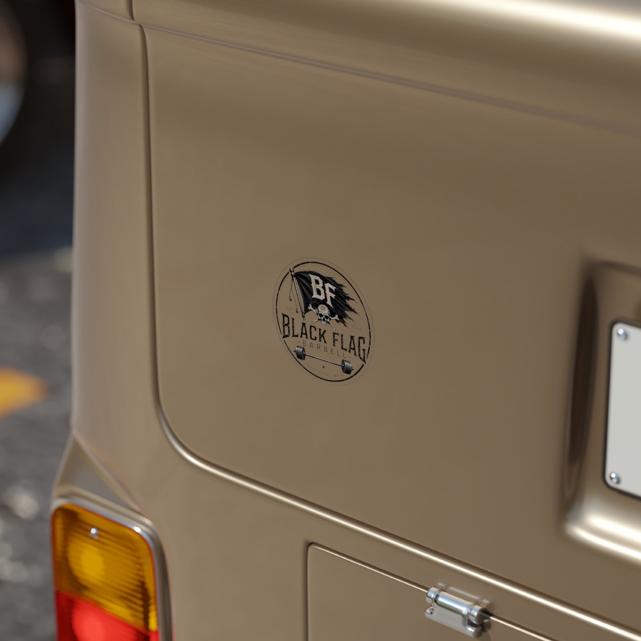 Black Flag Barbell Round Outdoor Sticker — Skull & Barbell Logo (Transparent)