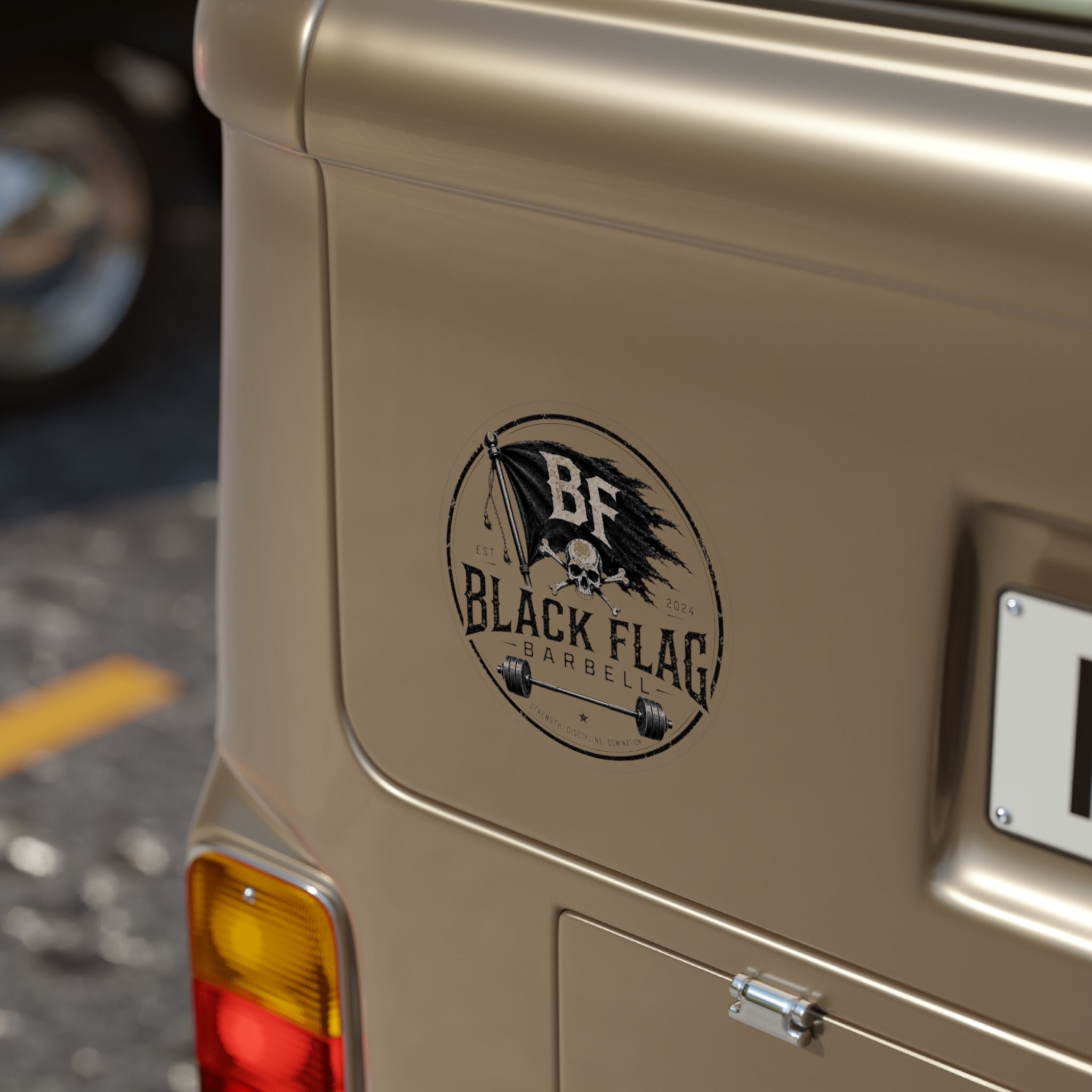 Black Flag Barbell Round Outdoor Sticker — Skull & Barbell Logo (Transparent)
