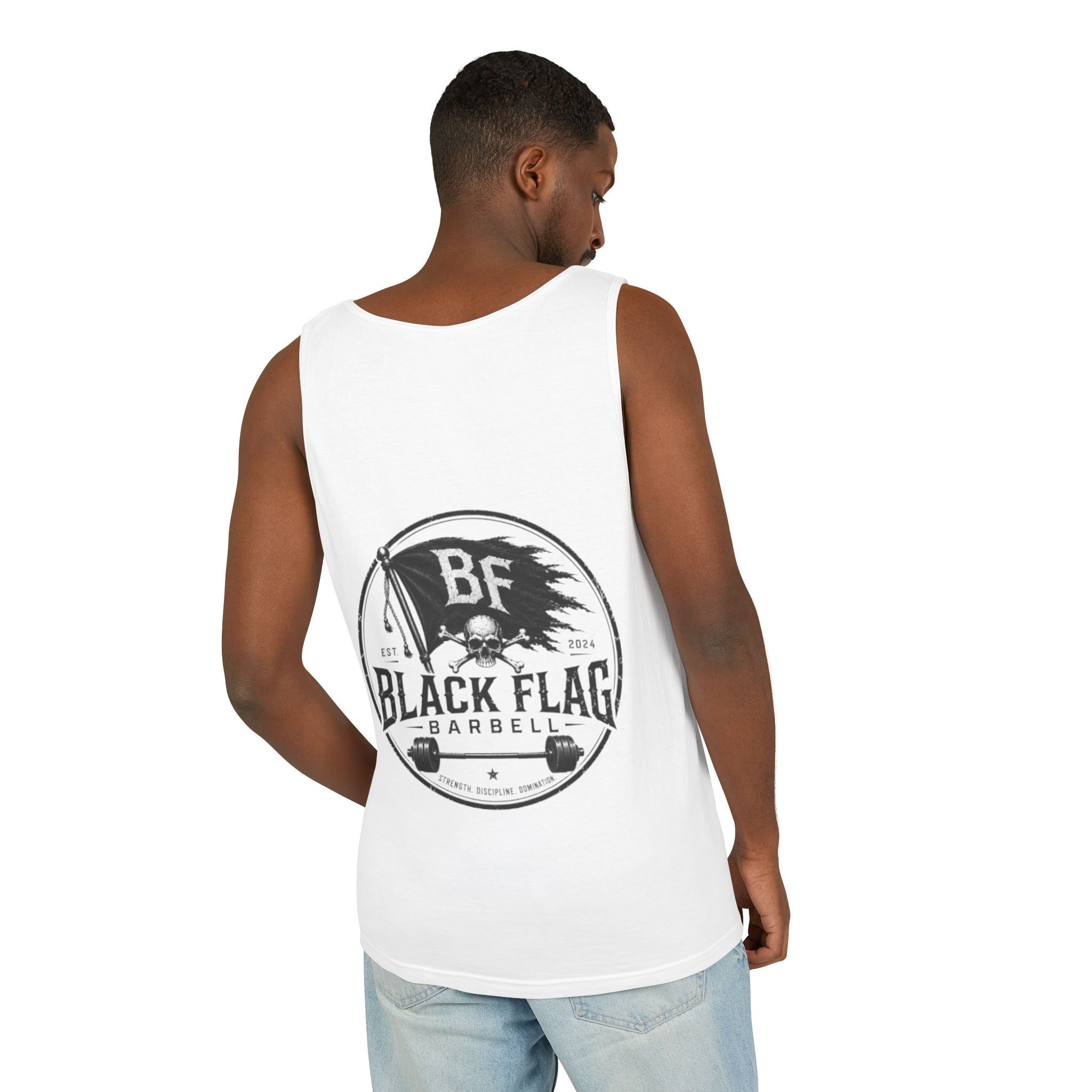 Black Flag Barbell Tank Top — Skull & Flag Weightlifting Gym Tank
